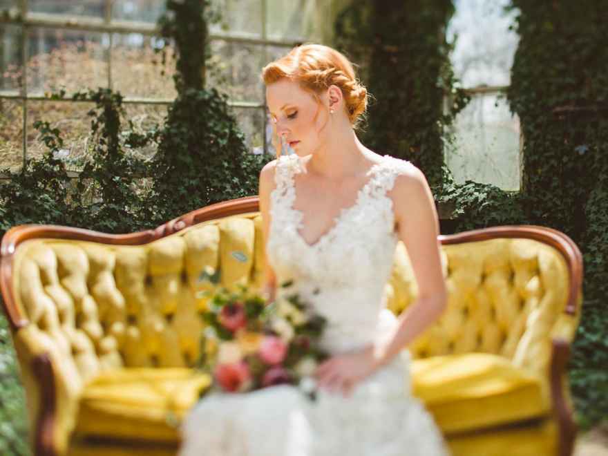 bride on vintage couch