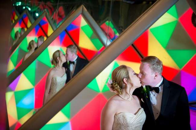 Couple kissing with kaleidoscope background