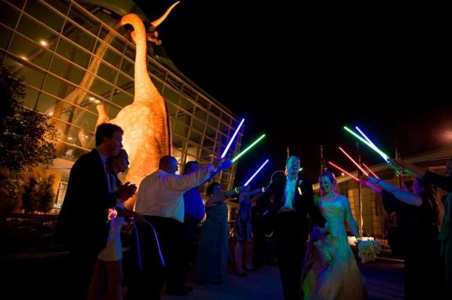Bride and groom reception departure