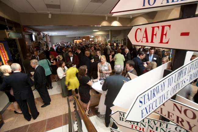 Busy reception at historic car museum