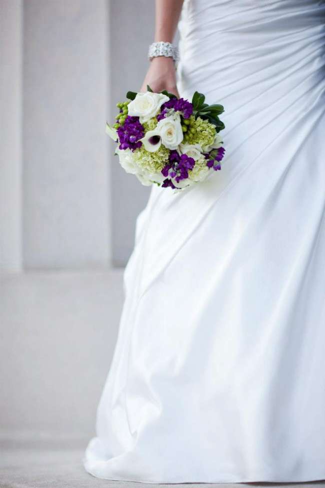 Purple and green bridal bouquet