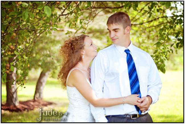 Bride & Groom Under an Apple Tree