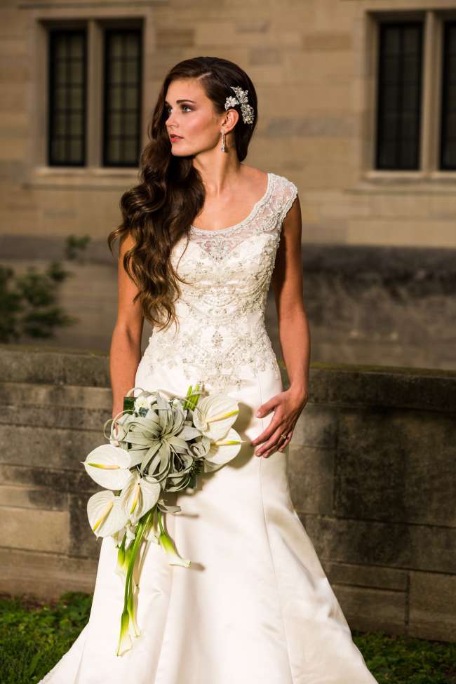 Bride in Lace & Satin Gown with Crystals