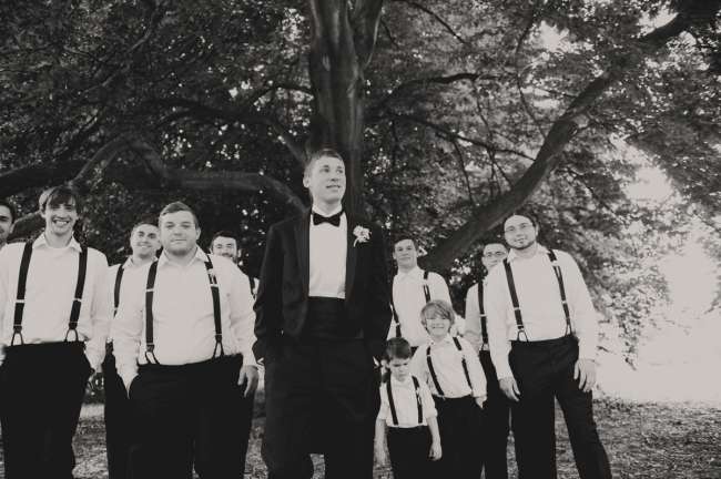 Groom in Bow Tie & Groomsmen in Suspenders