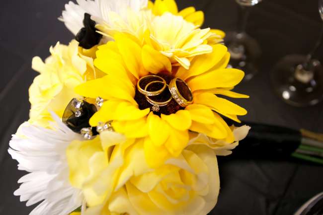 Bride & Groom's Rings on a Sunflower