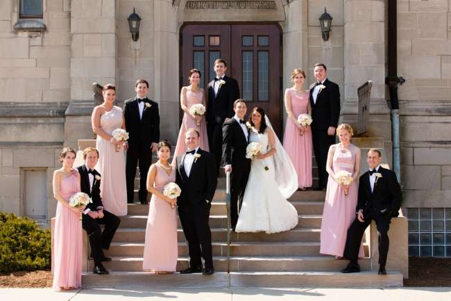 Elegant Wedding Party on Church Steps