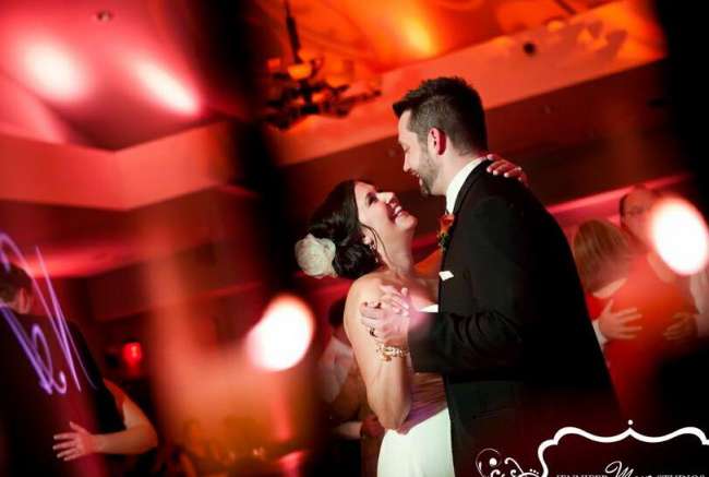 Bride & Groom Dance in Red Lighting