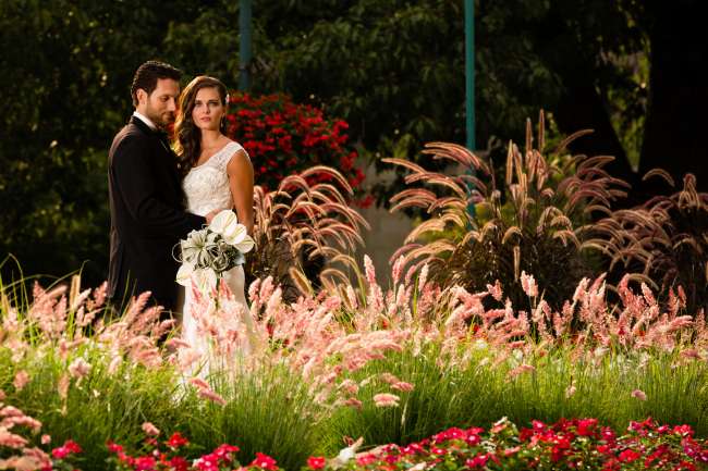 Bride & Groom in Gardens at Indiana Memorial Union