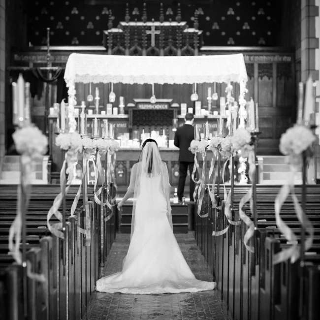 Classic Bride Walks Down the Aisle to Her Groom