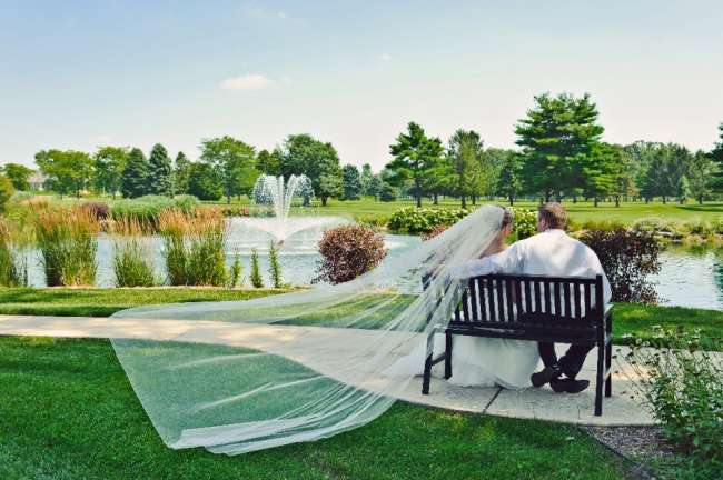A Bride's Veil Blows in the Wind
