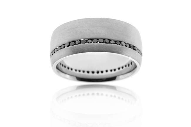 Wedding Band with Black Inset Diamonds