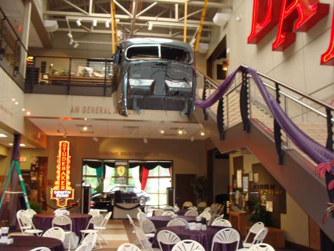 Unique ceiling decor in historic car museum