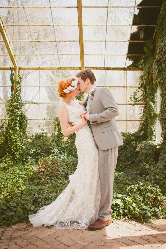 Vintage Bride & Groom in Greenhouse