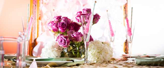 Pink Roses & Rock Candy on Tablescape