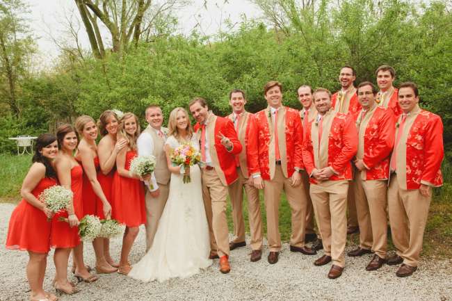 Bridal Party With Groomsmen in Handmade, Chinese Suits