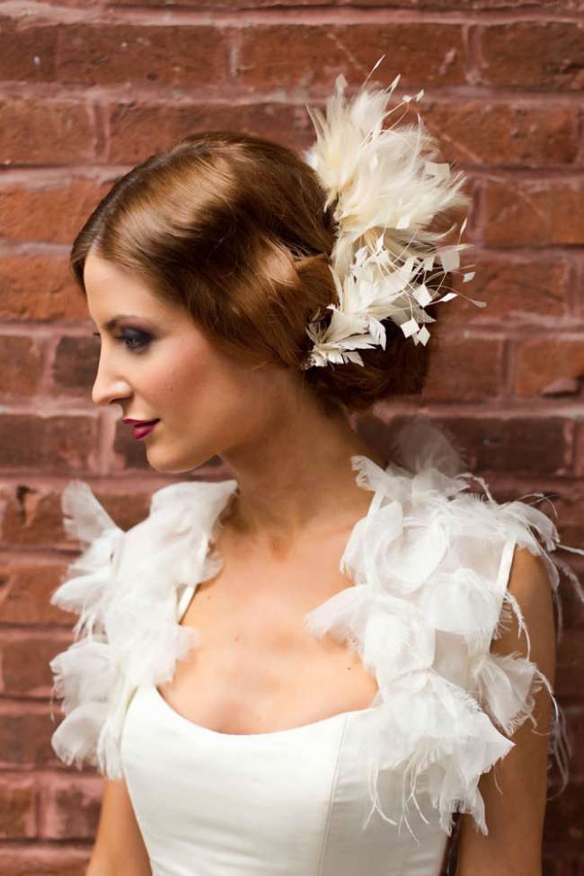 Bride with Dramatic Makeup & a Feather Headpiece