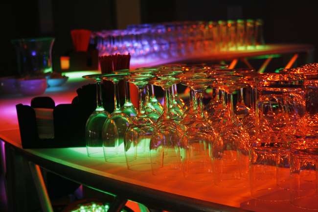Bar glasses at the Bloomington Convention Center