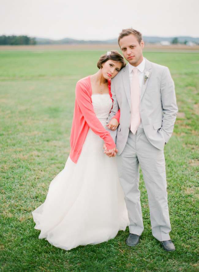 Groom With Bride in Cardigan