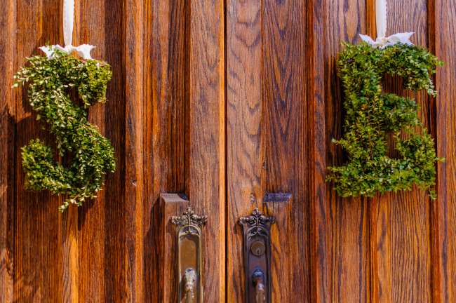 Flower letters at church entrance