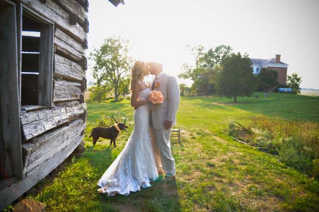 Bride & Groom Outside of Barn