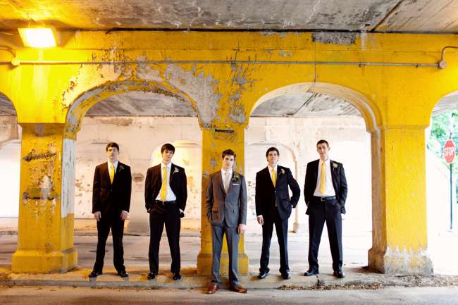 Yellow Bridge Matches Groomsmen's Attire