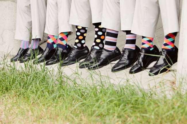 Groomsmen in Bright, Mismatched Socks