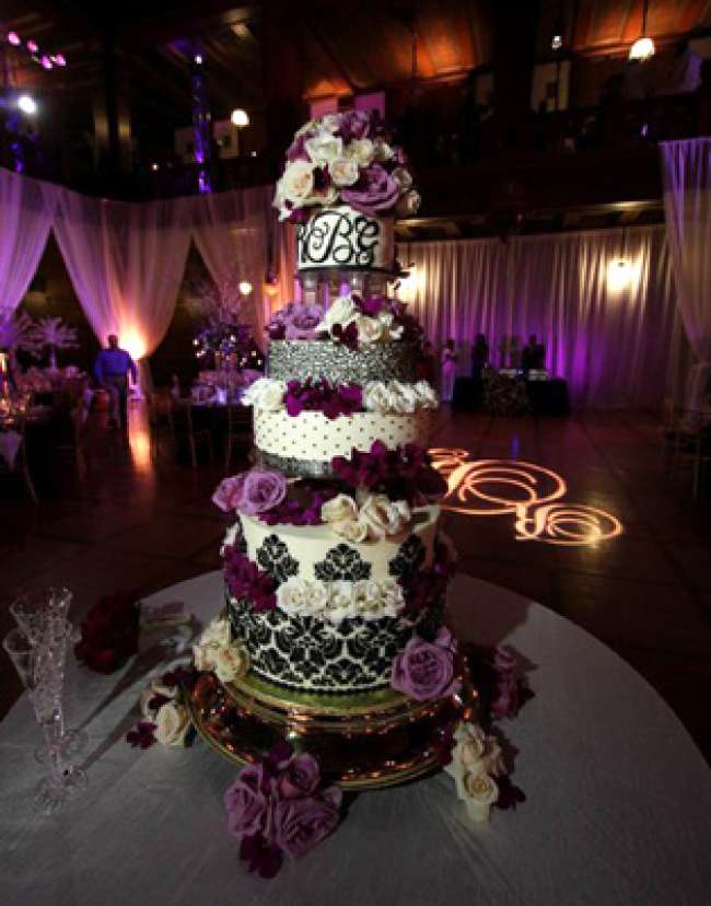 Damask, Lace, Dotted Swiss Monogrammed Cake